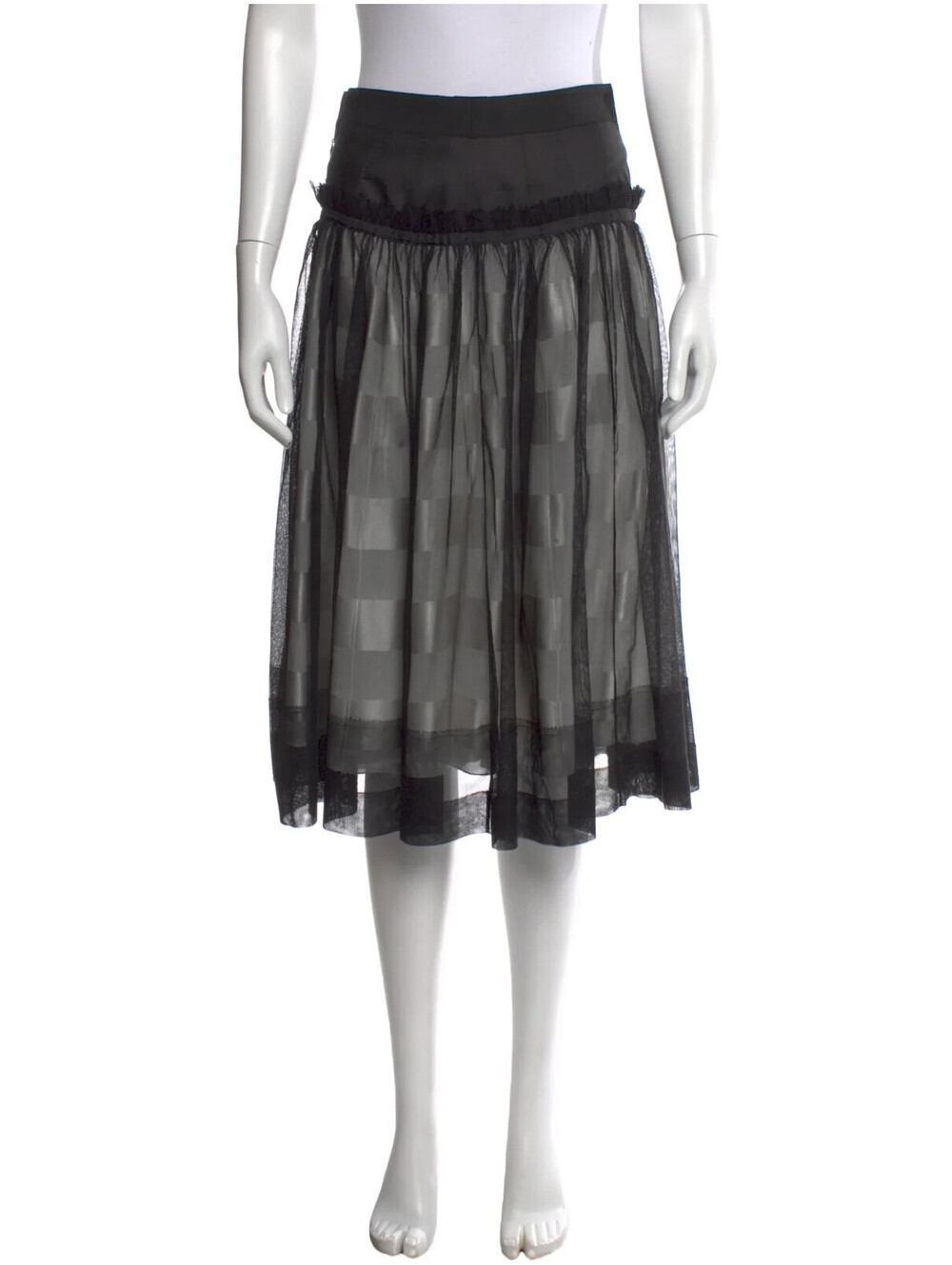 NWT Louis Vuitton FR-36 US-2 Women's Knee Pleated Lace Tulle Skirt Black White